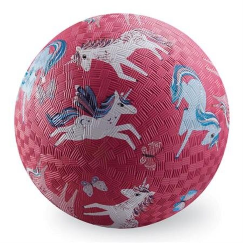 Vibrant 5" unicorn playground ball for kids, made of durable rubber, PVC & BPA-free, ideal for active play and skill development.