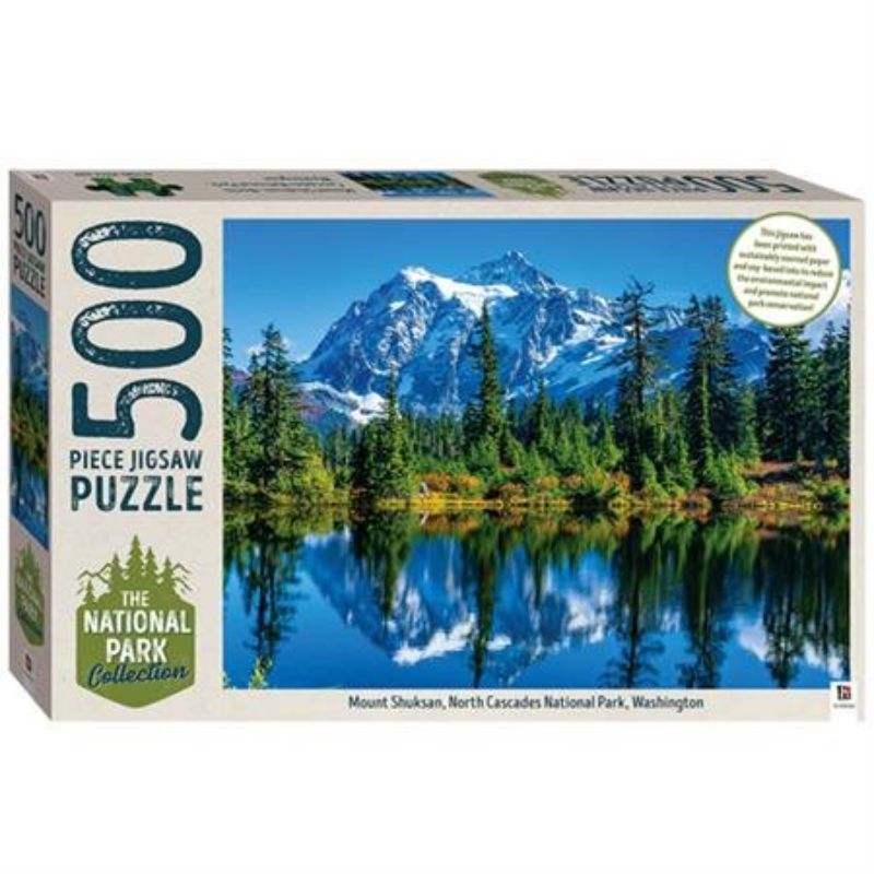 500-piece jigsaw puzzle featuring Mount Shuksan and Picture Lake in North Cascades National Park, Washington.