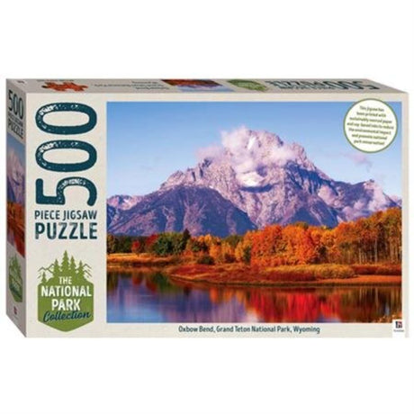 500-piece jigsaw puzzle of Grand Teton National Park showcasing mountain scenery and wildflower meadows, measuring 24 x 18 inches.