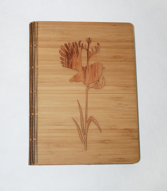 Notebook-Fantail on Tall Flax-NZ Silver Beech & Bamboo Veneer