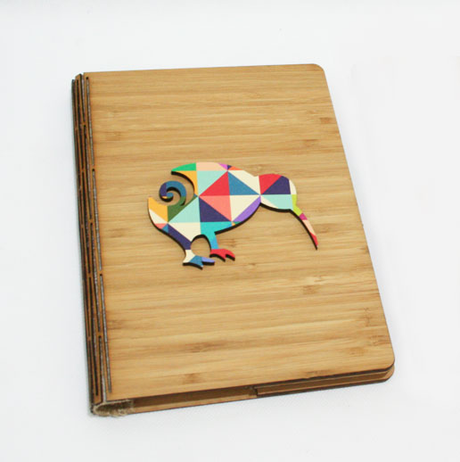 Geometric Kiwi Notebook featuring NZ Silver Beech and Bamboo Veneer, perfect for note-taking and journaling.