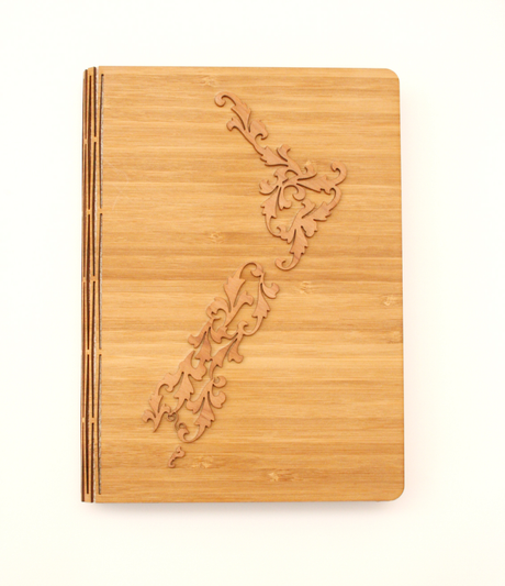 Elegant Fancy NZ Notebook in NZ Silver Beech & Bamboo Veneer with eye-catching design, perfect for writing and gifting.