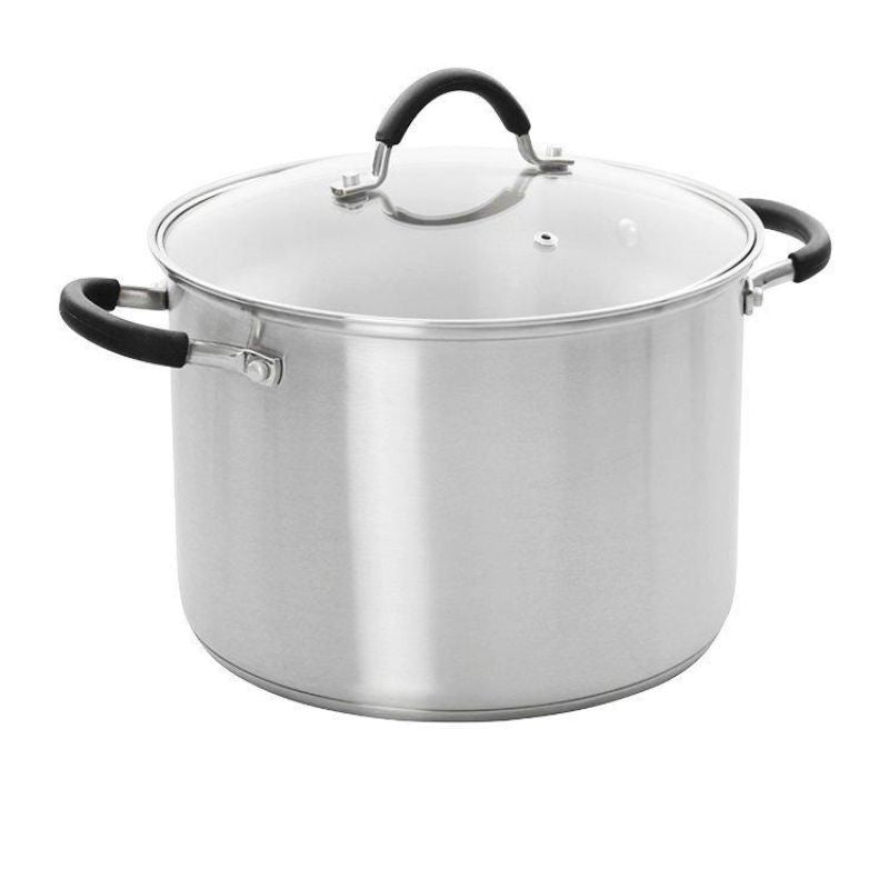 High-quality 28cm Pyrolux stockpot with a tempered glass lid, ergonomic handles, and versatile for all cooking heat sources.