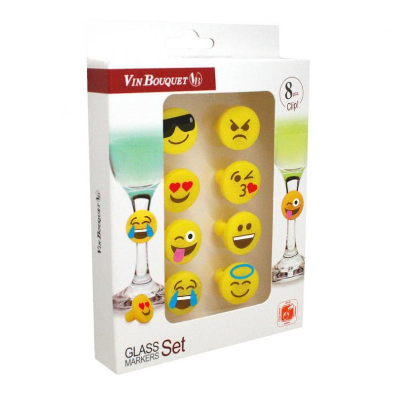 Vibrant silicone emoticon drink markers for easy identification at parties, preventing mix-ups and enhancing fun with every sip.