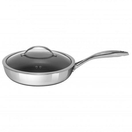 Scanpan HaptIQ 28cm sauté pan with 5-ply construction, non-stick coating, glass lid, and durable stainless steel handle.