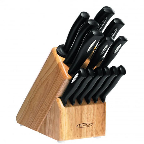 Scanpan Microsharp 14 Piece Cutlery Block featuring high-quality German stainless steel knives in a stylish wooden block.