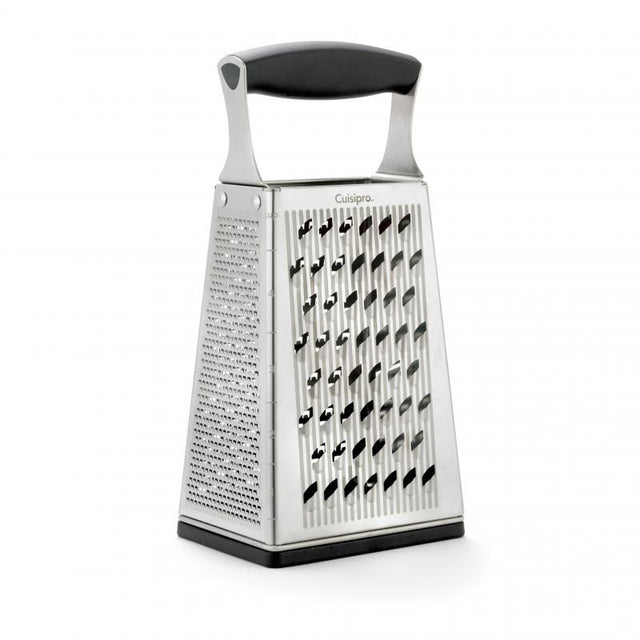 4-sided grater with Surface Glide Technology, featuring sharp blades, non-slip handle, and versatile grating surfaces for easy meal prep.