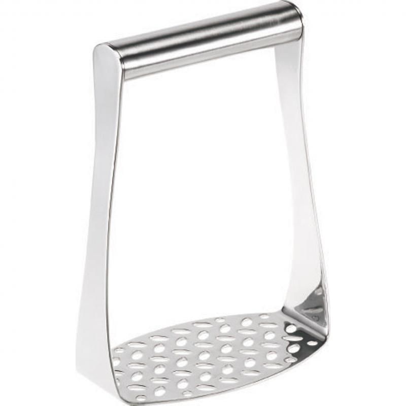 Cuisipro stainless steel potato masher with ergonomic handle for smooth, lump-free mashing of potatoes and vegetables.