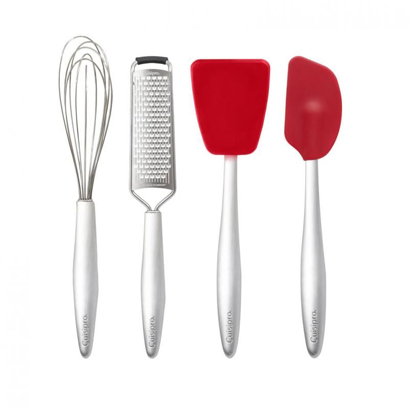 Cuisipro Piccolo Baking Set: 4-piece collection with whisk, grater, flexible turner, and spatula for versatile baking needs.