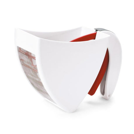 Cuisipro Scoop & Sift Flour Sifter in White/Red, ergonomic design for easy one-handed use and mess-free flour sifting.