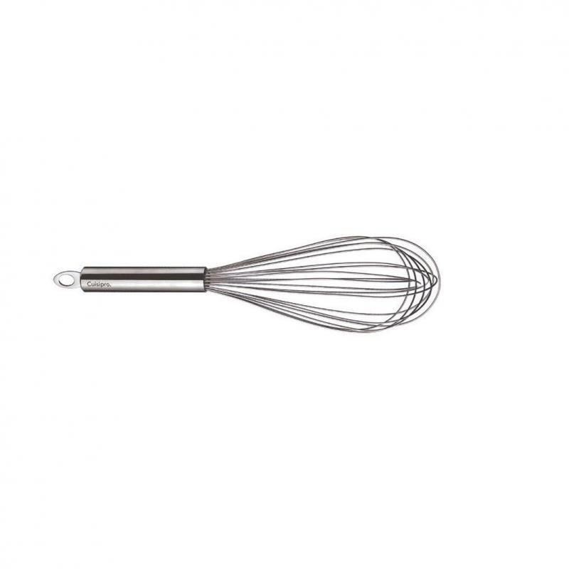 Cuisipro 12-inch stainless steel balloon whisk, perfect for whipping, blending, and creating airy textures in the kitchen.