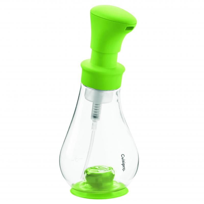 Cuisipro Foam Pump in Green, transforms soap into thick foam, eco-friendly, ergonomic, and reduces soap use by 75%.