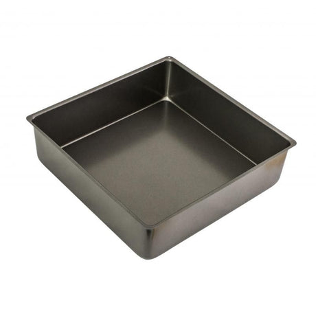 Bakemaster 30x30cm square deep cake pan with loose base and double non-stick coating for easy baking and cleanup.