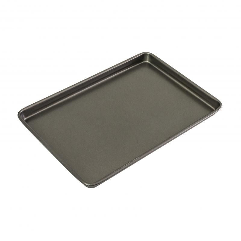 Non-stick Bakemaster oven tray in heavy-duty carbon steel, perfect for baking cookies and roasting vegetables.