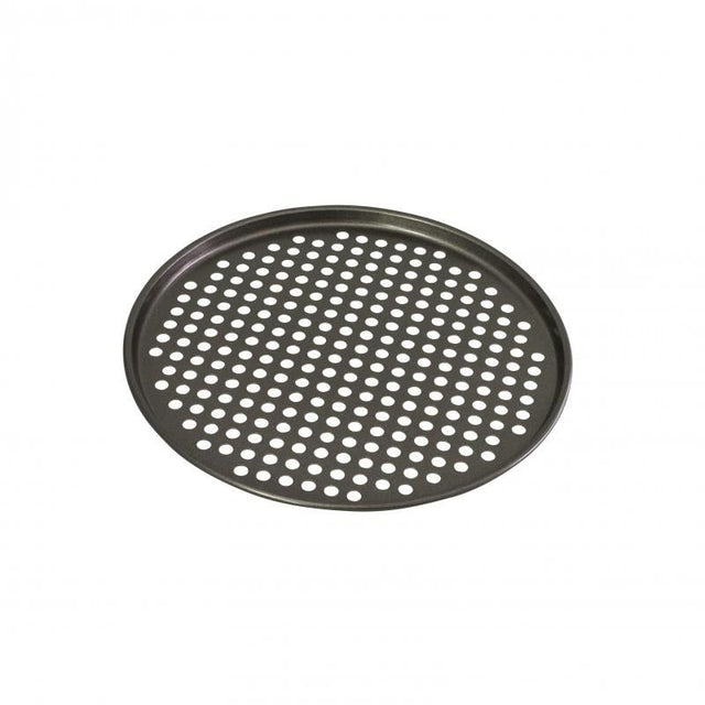 Bakemaster Round Pizza Crisper, 32cm, non-stick tray with aerating holes for crispy homemade pizza.