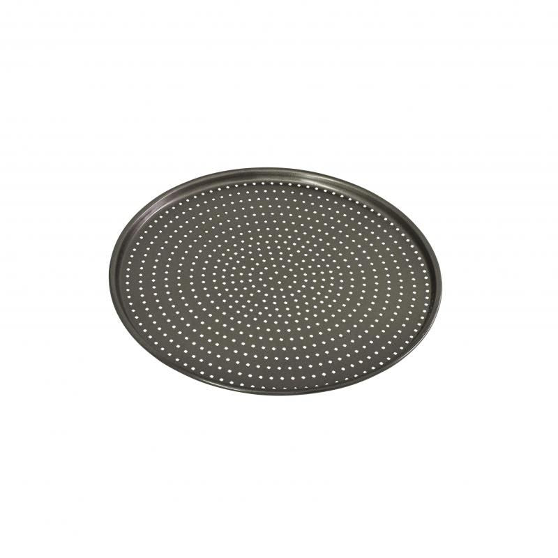 Bakemaster 32cm pizza crisper tray made from heavy-duty carbon steel for perfect, crispy homemade pizza.