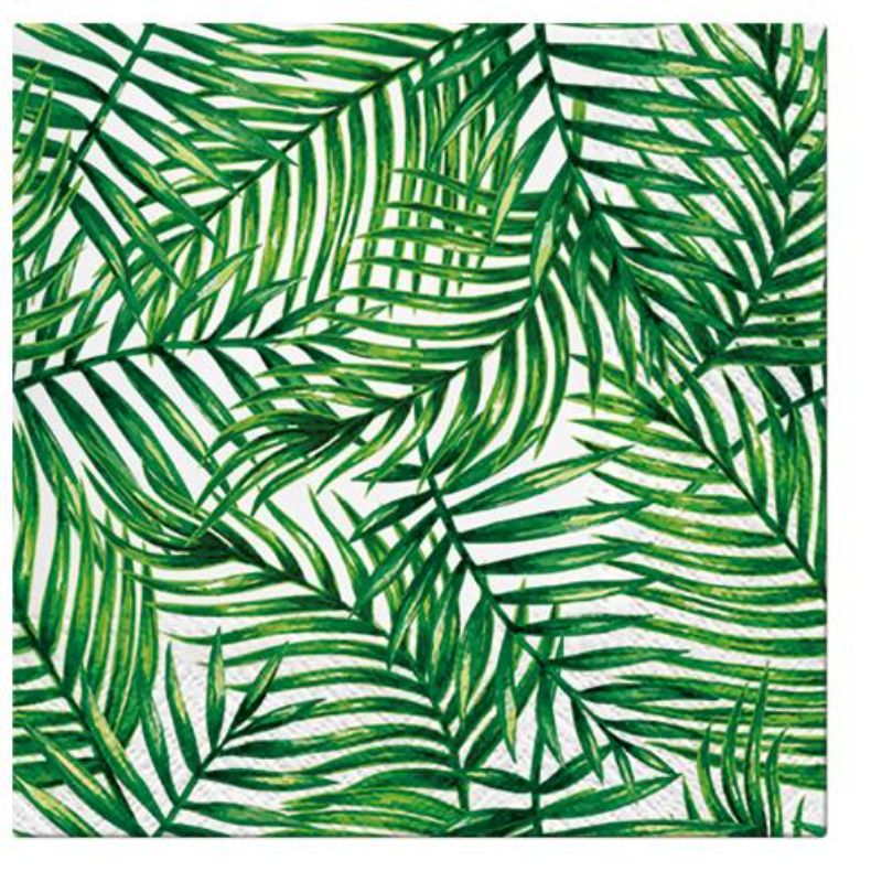 Pack of 20 eco-friendly 3-ply napkins featuring a tropical leaves design, perfect for elegant dining and casual meals.