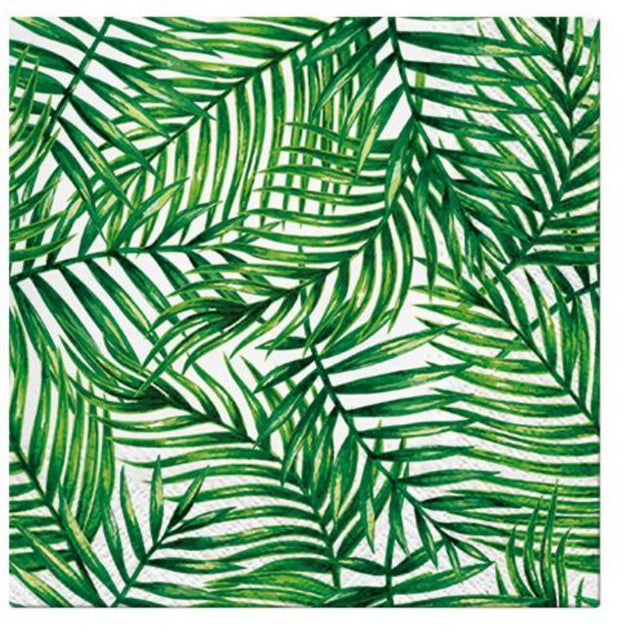 Pack of 20 eco-friendly 3-ply napkins featuring a tropical leaves design, perfect for elegant dining and casual meals.