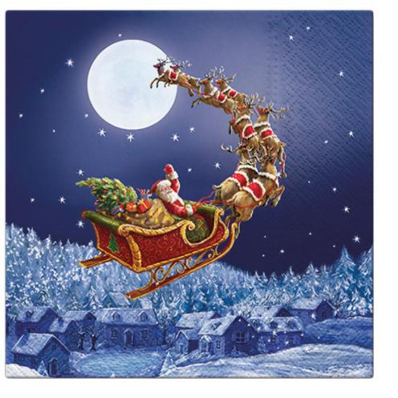 Festive Paw Lunch Napkins featuring a sleigh design, 33cm, pack of 20, 3-ply, eco-friendly for Christmas celebrations.