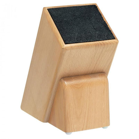 Empty Eurobeech knife block designed for safe, organized storage of up to 6 kitchen knives with innovative polypropylene straw strips.