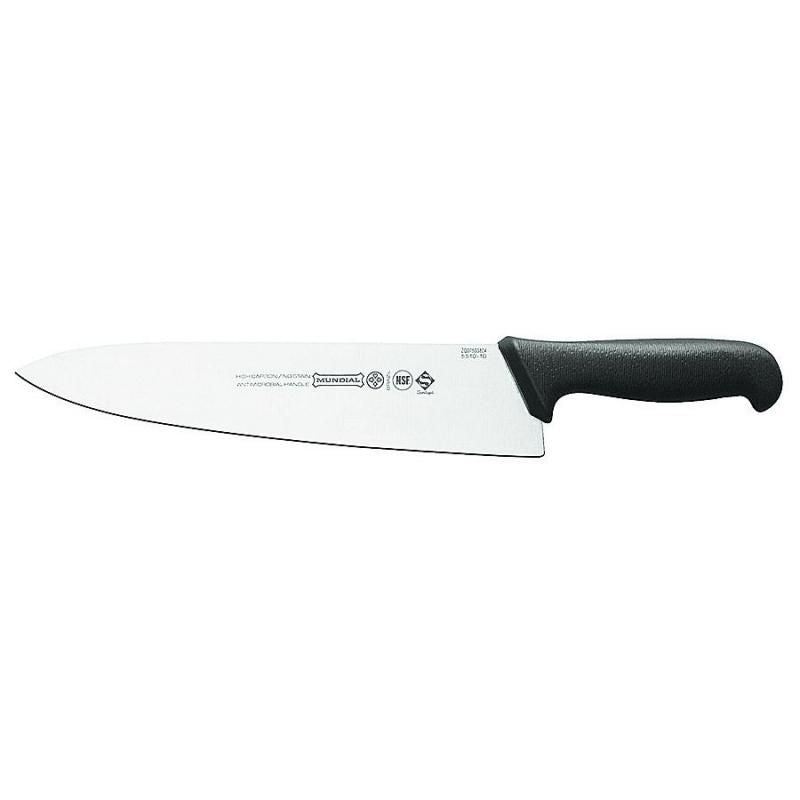 MUNDIAL 25cm Chef's Knife with high carbon stainless steel blade and ergonomic red handle, ideal for versatile kitchen tasks.