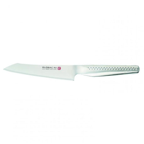 Global NI Utility Knife 14cm, made in Japan, featuring a sharp blade, ergonomic handle, and hygienic design for precise cutting.