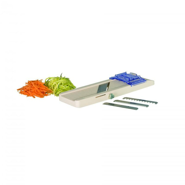 Benriner No 1 Vegetable Slicer with 5mm blades for precise, versatile slicing, featuring interchangeable stainless steel blades.