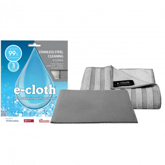 E-Cloth Stainless Steel Cloth Twin Pack for cleaning and shining stainless steel surfaces with just water, eco-friendly and effective.