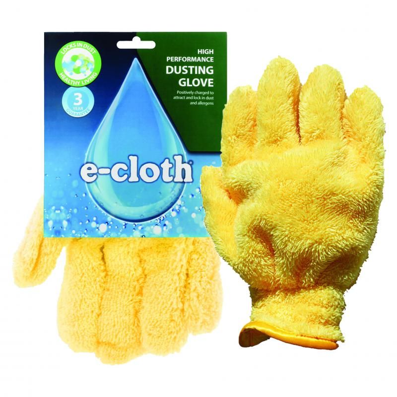 E-Cloth Dusting Glove with positive charge attracts dust and allergens, featuring super-soft fibers for effortless cleaning.