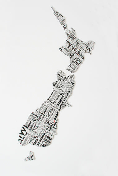 NZ Newspaper Wall Art Small, 550mm, featuring unique Kiwiana design on durable ACM with glossy metallic finish.