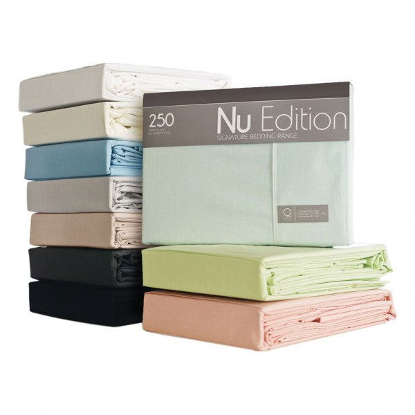 Charcoal King Single Sheet Set in 250TC Poly/Cotton blend with elegant piping, includes flat sheet, fitted sheet, and pillowcase.