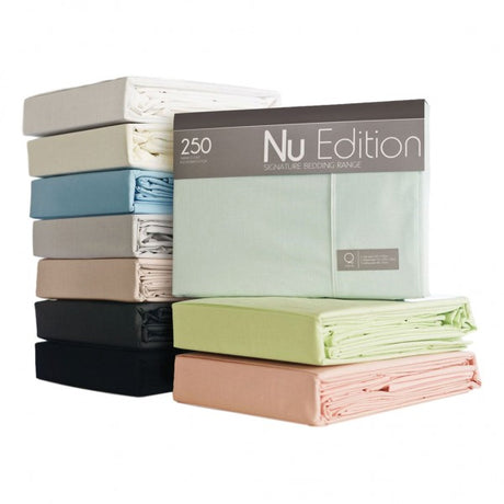 Charcoal King Single Sheet Set in 250TC Poly/Cotton blend with elegant piping, includes flat sheet, fitted sheet, and pillowcase.