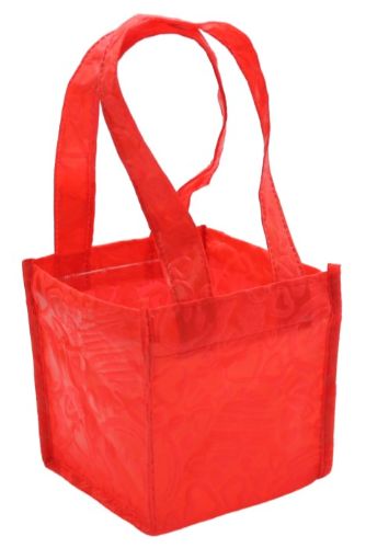 Red non-woven bags with a heart pattern, 13cm size, eco-friendly, pack of 10 for shopping or gifts.