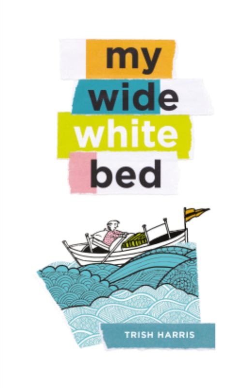 Cover of 'My Wide White Bed' by Trish Harris, a poignant poetry collection exploring recovery and human connection.