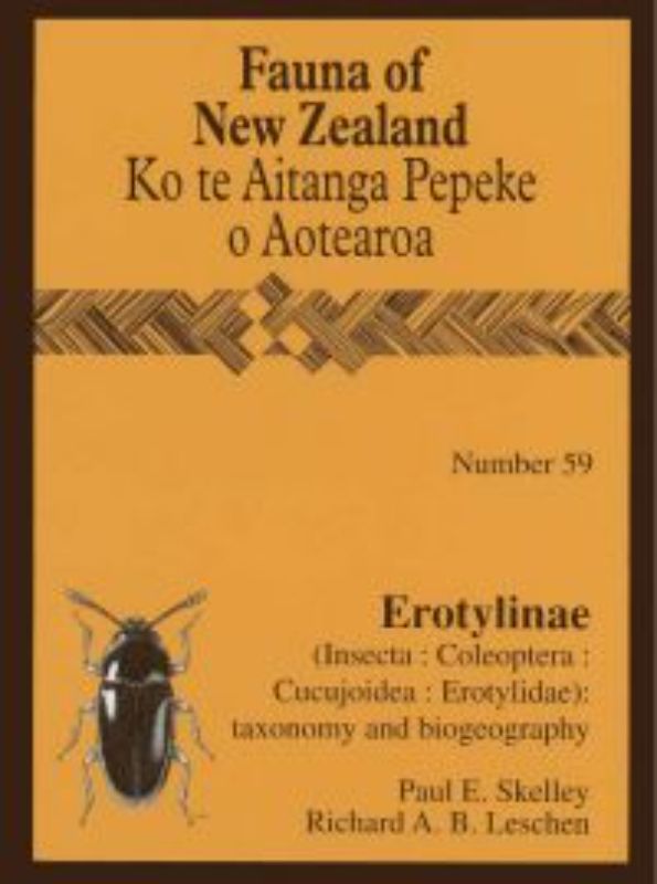 Cover of "Fauna of NZ 59 Erotylinae" by Paul Skelly, featuring illustrations of New Zealand's unique fungus beetles.