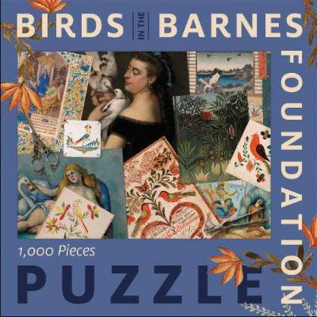 Colorful 1000-piece puzzle featuring art from "Birds in the Barnes Foundation" for art enthusiasts and puzzle lovers.