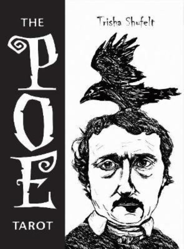 The Poe Tarot deck features haunting black-and-white illustrations inspired by Edgar Allan Poe’s works, perfect for tarot and literature lovers.