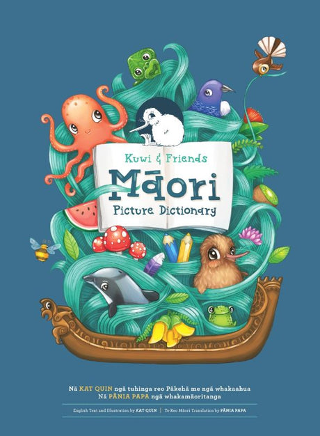 Kuwi & Friends Maori Picture Dictionary, a vibrant hardback resource with over 1000 Maori and English words for all ages.