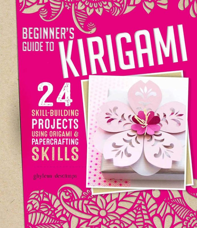 Illustrated guide to kirigami featuring 24 beginner-friendly projects for crafting unique paper cut designs and decorations.