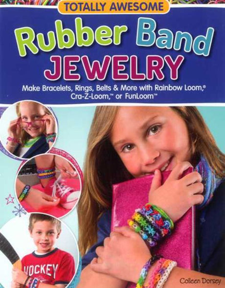 Colorful rubber band jewelry guide with creative projects for stylish bracelets, necklaces, and earrings for all ages.