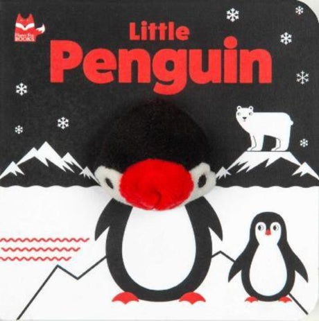 Penguin-themed finger puppet book with high-contrast colors, engaging rhymes, and durable wipe-clean pages for infants.
