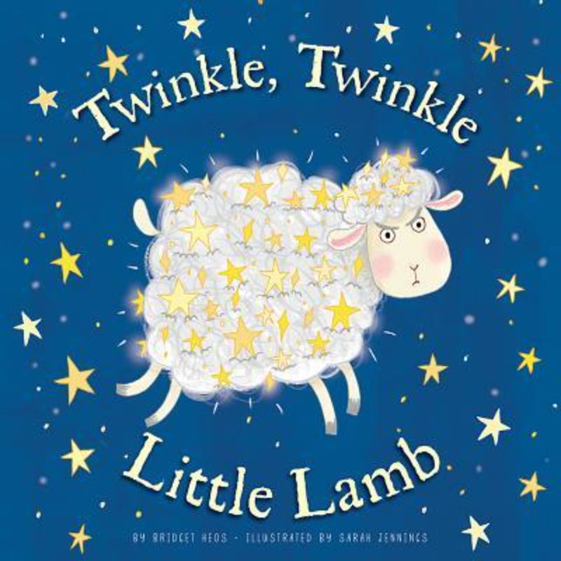 Colorful hardback children's book 'Twinkle, Twinkle Little Lamb' intertwines nursery rhymes with vibrant illustrations and humor.