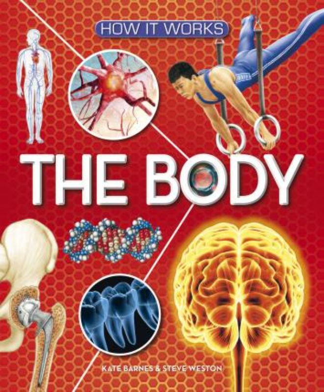 Hardback book "How it Works - The Body" by Dr. Kate Barnes, featuring vibrant illustrations for exploring human anatomy.