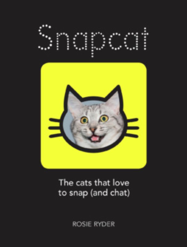 Hardback book "Snapcat" features humorous cat photos and captions, showcasing feline antics through Snapchat.