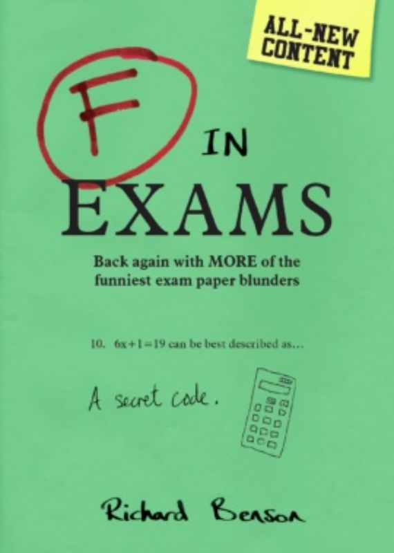 Cover of 'F in Exams (2018)', a humorous book filled with funny student exam responses and amusing blunders.
