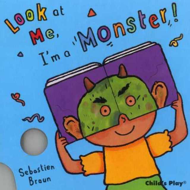 Children's book "Look At Me I'm A Monster" with interactive mask, vibrant pages for imaginative role play and social development.