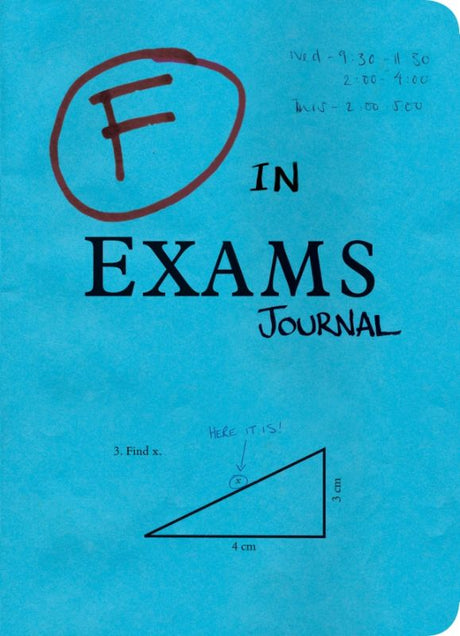Hardback F in Exams Journal with 192 pages, featuring humorous school howlers and space for notes and doodles.