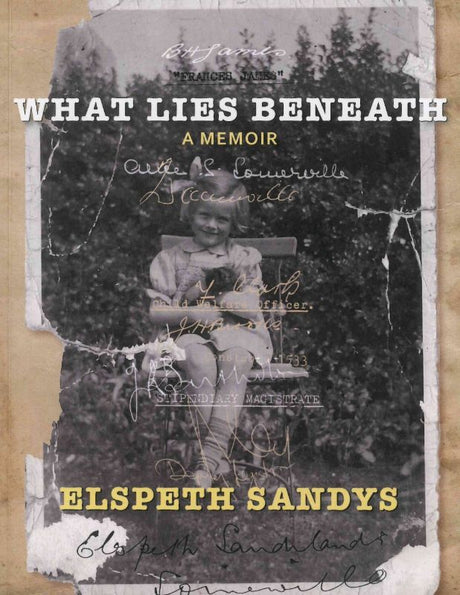 Cover of *What Lies Beneath*, a memoir by Elspeth Sandys about identity, adoption, and the search for belonging.
