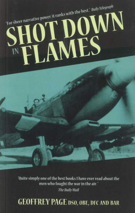 Cover of "Shot Down In Flames," Geoffrey Page's autobiography detailing his wartime experiences and recovery from severe burns.