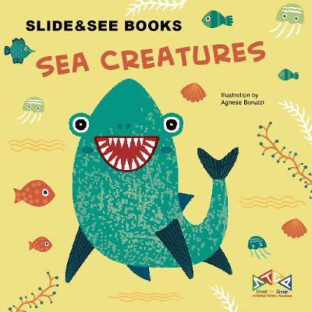 Colorful hardback children's book with sliding mechanisms showcasing sea creatures, perfect for ages 1-4 to explore marine life.